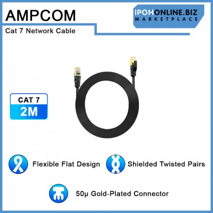 AMPCOM CAT7 Ethernet Cable Shielded Flat Type RJ45 2M - 2.5G/5G/10Gbps Network Patch Cord For Gaming Server Workstation Host AMPCOM CAT7 Ethernet Cable Shielded Flat Type RJ45 2M - 2.5G/5G/10Gbps Network Patch Cord For Gaming Server Workstation Host