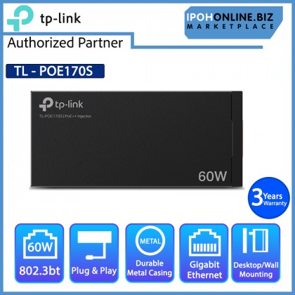TP-Link TL-POE170S PoE++ Injector 802.3bt 60 W Power Supply with Durable Metal Casing TP-Link TL-POE170S PoE++ Injector 802.3bt 60 W Power Supply with Durable Metal Casing