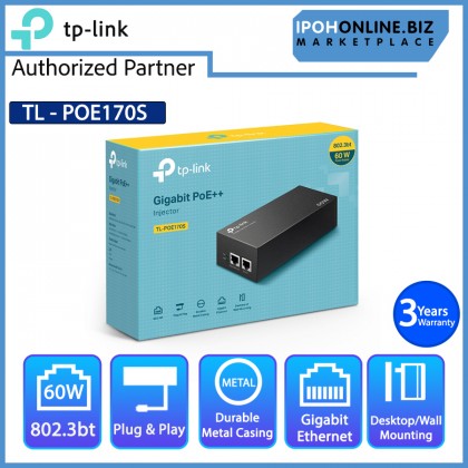 TP-Link TL-POE170S PoE++ Injector 802.3bt 60 W Power Supply with Durable Metal Casing TP-Link TL-POE170S PoE++ Injector 802.3bt 60 W Power Supply with Durable Metal Casing