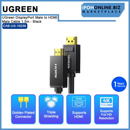 UGreen DisplayPort Male to HDMI Male Cable 1.5m - Black UGreen DisplayPort Male to HDMI Male Cable 1.5m - Black