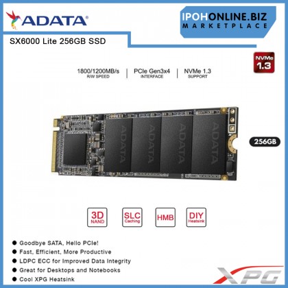 XPG SX6000 Lite PCIe Gen3x4 M.2 2280 Solid State Drive 256GB NVMe SSD