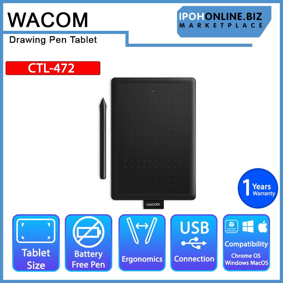 NEW One By Wacom CTL-472 Creative Graphic Drawing Tablet + Pen – Small