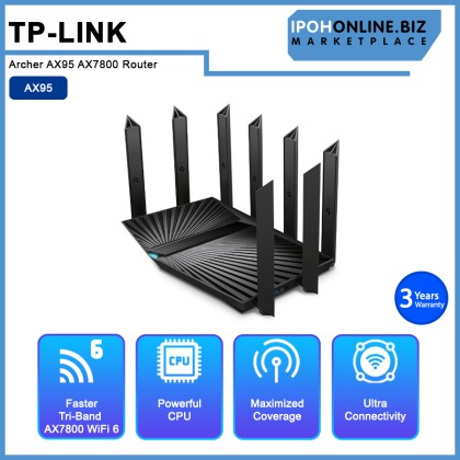 TP-Link Archer AX95 AX7800 Tri-Band 8-Stream AX Mesh (Onemesh) Wireless WiFi 6 Router, Support MU-MImo TP-Link Archer AX95 AX7800 Tri-Band 8-Stream AX Mesh (Onemesh) Wireless WiFi 6 Router, Support MU-MImo