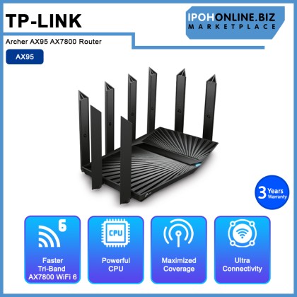 TP-Link Archer AX95 AX7800 Tri-Band 8-Stream AX Mesh (Onemesh) Wireless WiFi 6 Router, Support MU-MImo TP-Link Archer AX95 AX7800 Tri-Band 8-Stream AX Mesh (Onemesh) Wireless WiFi 6 Router, Support MU-MImo