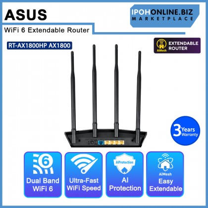 ASUS RT-AX1800HP AX1800 Dual Band WiFi 6 Extendable Router, Subscription Free Network Security, Built-In VPN, Parental Control, Gaming, AiMesh ASUS RT-AX1800HP AX1800 Dual Band WiFi 6 Extendable Router, Subscription Free Network Security, Built-In VPN, Parental Control, Gaming, AiMesh