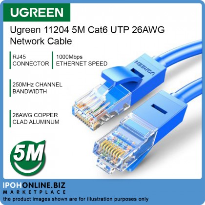 UGREEN 11204 5M Cat6 UTP 26AWG CCA Network Cable - Blue UGREEN 11204 5M Cat6 UTP 26AWG CCA Network Cable - Blue