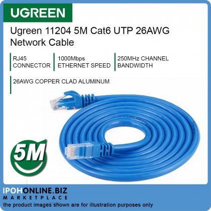 UGREEN 11204 5M Cat6 UTP 26AWG CCA Network Cable - Blue UGREEN 11204 5M Cat6 UTP 26AWG CCA Network Cable - Blue