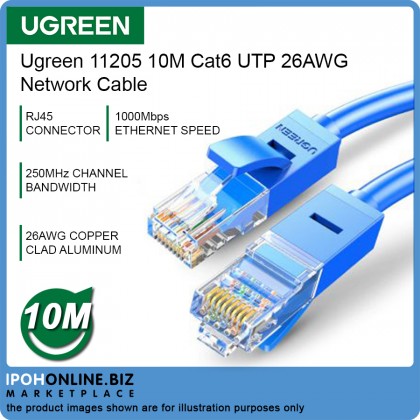 UGREEN 11205 10M Cat6 UTP 26AWG CCA Network Cable - Blue UGREEN 11205 10M Cat6 UTP 26AWG CCA Network Cable - Blue