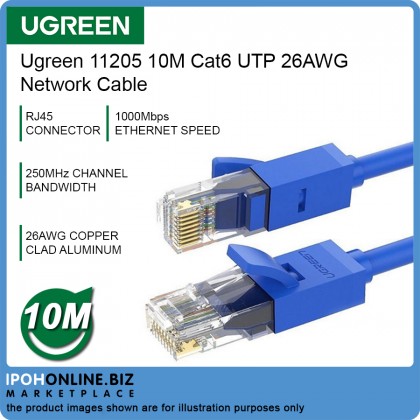 UGREEN 11205 10M Cat6 UTP 26AWG CCA Network Cable - Blue UGREEN 11205 10M Cat6 UTP 26AWG CCA Network Cable - Blue