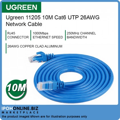 UGREEN 11205 10M Cat6 UTP 26AWG CCA Network Cable - Blue UGREEN 11205 10M Cat6 UTP 26AWG CCA Network Cable - Blue
