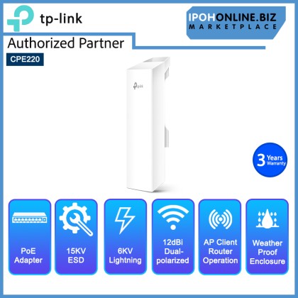 TP-Link CPE220 2.4GHz 300Mbps 12 dBi Outdoor CPE PoE TP-Link CPE220 2.4GHz 300Mbps 12 dBi Outdoor CPE PoE