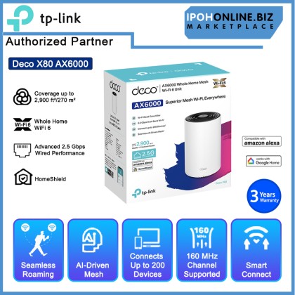 TP-Link Deco X80 AX6000 Whole Home AI-Driven Dual-Band Mesh WiFi 6 Router - 1 Pack