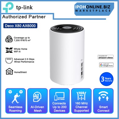 TP-Link Deco X80 AX6000 Whole Home AI-Driven Dual-Band Mesh WiFi 6 System Router-3 Pack