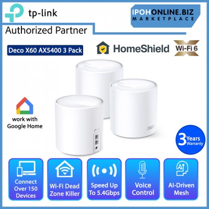 TP-Link Deco X60 AX5400 Whole Home Superior Mesh Wi-Fi 6 System 800Mbps to 1Gbps Plan 4 to 7+ rooms - 3 Pack