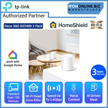TP-Link Deco X60 AX5400 Whole Home Superior Mesh Wi-Fi 6 System 800Mbps to 1Gbps Plan 4 to 7+ rooms - 3 Pack