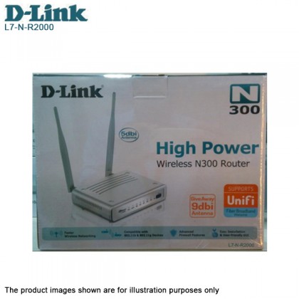 D-Link High Power Wireless N300 Router Unifi Ready L7-N-R2000 Free 2 x 9dBi Antenna D-Link High Power Wireless N300 Router Unifi Ready L7-N-R2000 Free 2 x 9dBi Antenna