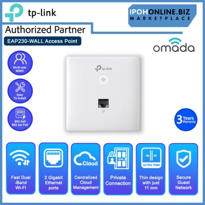 TP-LINK EAP230-Wall Omada AC1200 Wireless MU-MIMO + Dual-Band Gigabit Wall-Plate Access Point with 802.3af 802.3at PoE Compatibility TP-LINK EAP230-Wall Omada AC1200 Wireless MU-MIMO + Dual-Band Gigabit Wall-Plate Access Point with 802.3af 802.3at PoE Compatibility