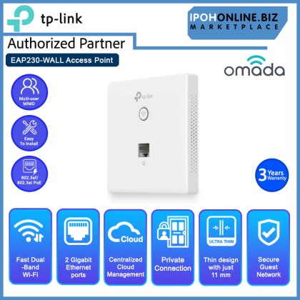 TP-LINK EAP230-Wall Omada AC1200 Wireless MU-MIMO + Dual-Band Gigabit Wall-Plate Access Point with 802.3af 802.3at PoE Compatibility TP-LINK EAP230-Wall Omada AC1200 Wireless MU-MIMO + Dual-Band Gigabit Wall-Plate Access Point with 802.3af 802.3at PoE Compatibility