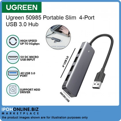 UGREEN 4 Port USB 3.0 Hub+Powered By Micro USB Metal Plated Shell Ultra Slim Hub UGREEN 4 Port USB 3.0 Hub+Powered By Micro USB Metal Plated Shell Ultra Slim Hub