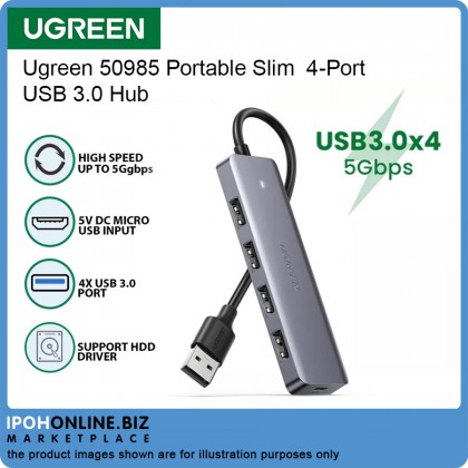 UGREEN 4 Port USB 3.0 Hub+Powered By Micro USB Metal Plated Shell Ultra Slim Hub UGREEN 4 Port USB 3.0 Hub+Powered By Micro USB Metal Plated Shell Ultra Slim Hub