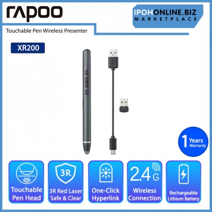 Rapoo XR200 Touchable page-turning pen for demonstrator USB Rechargeable 2.4G Wireless Presenter 3R Laser Pointer