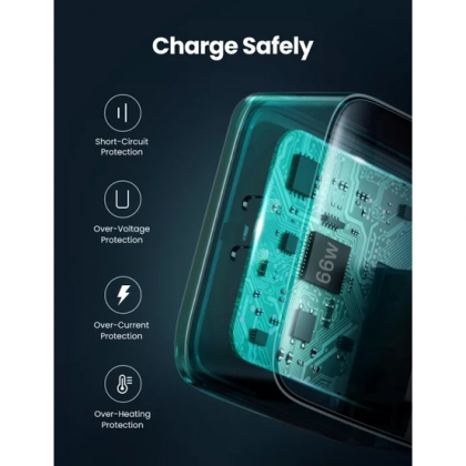 UGREEN 2-Port USB-C GaNX 65W PD Fast Charger UK Plug - Black/White UGREEN 2-Port USB-C GaNX 65W PD Fast Charger UK Plug - Black/White