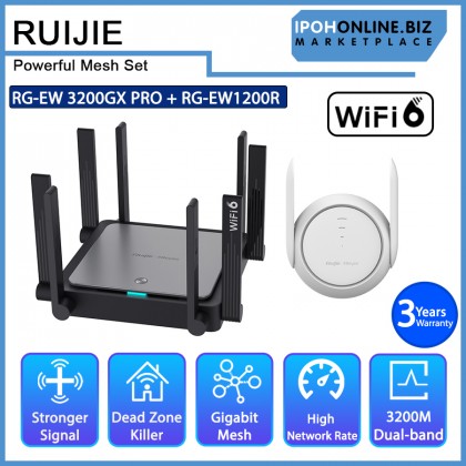 Ruijie Reyee RG-EW3200GX PRO 3200M Wi-Fi 6 Dual-band Wall-less Gigabit Mesh Router + Ruijie Reyee RG-EW1200R 1200M Dual-band Mesh Wi-Fi Extender Powerful Mesh Set Ruijie Reyee RG-EW3200GX PRO 3200M Wi-Fi 6 Dual-band Wall-less Gigabit Mesh Router + Ruijie Reyee RG-EW1200R 1200M Dual-band Mesh Wi-Fi Extender Powerful Mesh Set