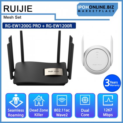 Ruijie Reyee RG-EW1200G PRO 1300M MU-MIMO Dual-band Gigabit Mesh Wireless Router + Ruijie Reyee RG-EW1200R 1200M Dual-band Mesh Wi-Fi Extender Mesh Set Ruijie Reyee RG-EW1200G PRO 1300M MU-MIMO Dual-band Gigabit Mesh Wireless Router + Ruijie Reyee RG-EW1200R 1200M Dual-band Mesh Wi-Fi Extender Mesh Set