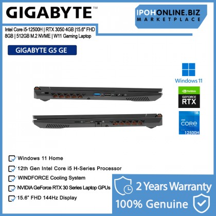 GIGABYTE G5 GE-51MY263SH 15.6" FHD 144Hz Gaming Laptop (i5-12500H, 8GB RAM, NVME 512GB SSD, RTX3050 4GB, W11) + Backpack