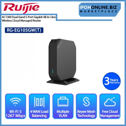 Ruijie Reyee RG-EG105GW(T) Wi-Fi AC1300 5 Port Gigabit Wireless All-In-One Business Router - SOHO Retail Restaurant Coffee Shop Hotel Ruijie Reyee RG-EG105GW(T) Wi-Fi AC1300 5 Port Gigabit Wireless All-In-One Business Router - SOHO Retail Restaurant Coffee Shop Hotel
