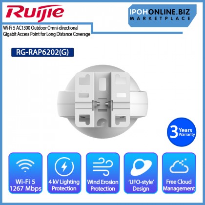 RUIJIE REYEE RG-RAP6202(G) Wi-Fi 5 AC1300 Outdoor Omni-directional Gigabit Access Point for Long Distance Coverage RUIJIE REYEE RG-RAP6202(G) Wi-Fi 5 AC1300 Outdoor Omni-directional Gigabit Access Point for Long Distance Coverage
