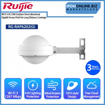 RUIJIE REYEE RG-RAP6202(G) Wi-Fi 5 AC1300 Outdoor Omni-directional Gigabit Access Point for Long Distance Coverage RUIJIE REYEE RG-RAP6202(G) Wi-Fi 5 AC1300 Outdoor Omni-directional Gigabit Access Point for Long Distance Coverage