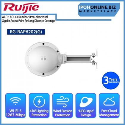 RUIJIE REYEE RG-RAP6202(G) Wi-Fi 5 AC1300 Outdoor Omni-directional Gigabit Access Point for Long Distance Coverage RUIJIE REYEE RG-RAP6202(G) Wi-Fi 5 AC1300 Outdoor Omni-directional Gigabit Access Point for Long Distance Coverage