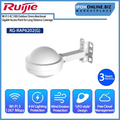 RUIJIE REYEE RG-RAP6202(G) Wi-Fi 5 AC1300 Outdoor Omni-directional Gigabit Access Point for Long Distance Coverage RUIJIE REYEE RG-RAP6202(G) Wi-Fi 5 AC1300 Outdoor Omni-directional Gigabit Access Point for Long Distance Coverage
