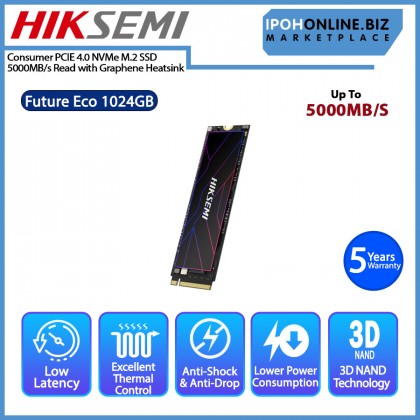 HIKSEMI FUTURE ECO Consumer PCIE 4.0 NVMe M.2 SSD 1024GB 5000MB/s Read with Graphene heatsink HIKSEMI FUTURE ECO Consumer PCIE 4.0 NVMe M.2 SSD 1024GB 5000MB/s Read with Graphene heatsink