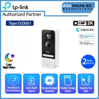 TP-Link Tapo D230S1 2K 5MP Color Night Vision IP64 Smart Battery Video Doorbell Camera Kit - Apartment TP-Link Tapo D230S1 2K 5MP Color Night Vision IP64 Smart Battery Video Doorbell Camera Kit - Apartment