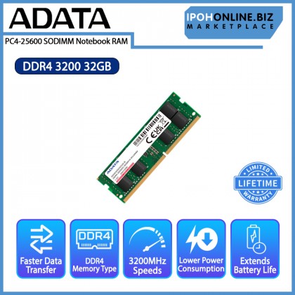 ADATA 32GB DDR4 3200 PC4 25600 SODIMM Notebook RAM ADATA 32GB DDR4 3200 PC4 25600 SODIMM Notebook RAM