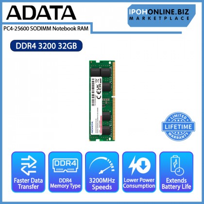 ADATA 32GB DDR4 3200 PC4 25600 SODIMM Notebook RAM ADATA 32GB DDR4 3200 PC4 25600 SODIMM Notebook RAM