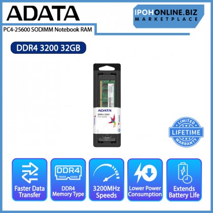 ADATA 32GB DDR4 3200 PC4 25600 SODIMM Notebook RAM ADATA 32GB DDR4 3200 PC4 25600 SODIMM Notebook RAM