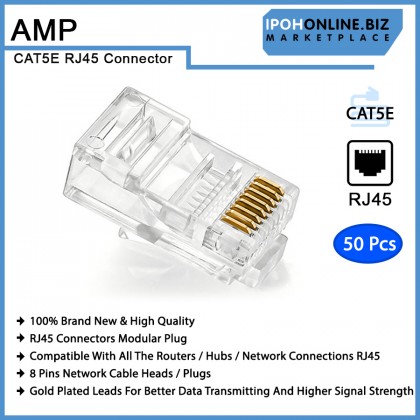 AMP CAT5E RJ45 Modular Plug Network Connector - 50 Pcs AMP CAT5E RJ45 Modular Plug Network Connector - 50 Pcs