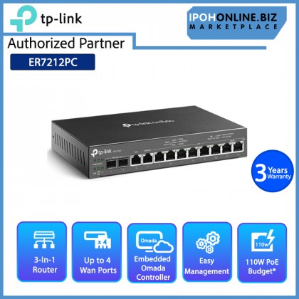 TP-LINK ER7212PC Omada 3-in-1 Gigabit VPN Router With POE+ Ports & Controller Ability