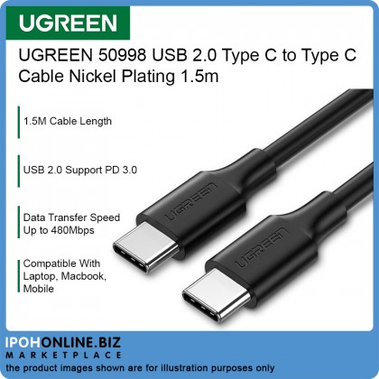 UGREEN 50998 USB 2.0 Type C to Type C Cable Nickel Plating 1.5m UGREEN 50998 USB 2.0 Type C to Type C Cable Nickel Plating 1.5m