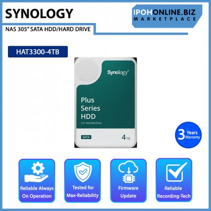 Synology HAT3300-4T 4TB Plus Series 3.5" SATA NAS Grade HDD Synology HAT3300-4T 4TB Plus Series 3.5" SATA NAS Grade HDD