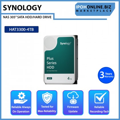 Synology HAT3300-4T 4TB Plus Series 3.5" SATA NAS Grade HDD Synology HAT3300-4T 4TB Plus Series 3.5" SATA NAS Grade HDD