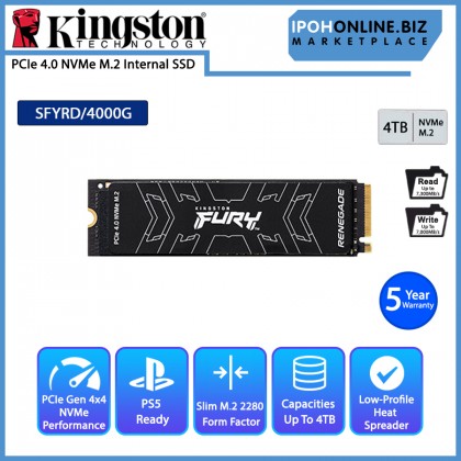 Kingston FURY Renegade PCIe 4.0 NVMe M.2 SSD 4TB up to 7300/7000MB/s read/write SFYRD/4000G Kingston FURY Renegade PCIe 4.0 NVMe M.2 SSD 4TB up to 7300/7000MB/s read/write SFYRD/4000G