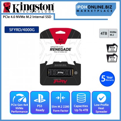 Kingston FURY Renegade PCIe 4.0 NVMe M.2 SSD 4TB up to 7300/7000MB/s read/write SFYRD/4000G Kingston FURY Renegade PCIe 4.0 NVMe M.2 SSD 4TB up to 7300/7000MB/s read/write SFYRD/4000G