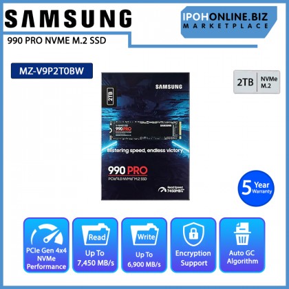 SAMSUNG MZ-V9P2T0BW 990 Pro 2TB PCIe 4.0 NVMe M.2 SSD