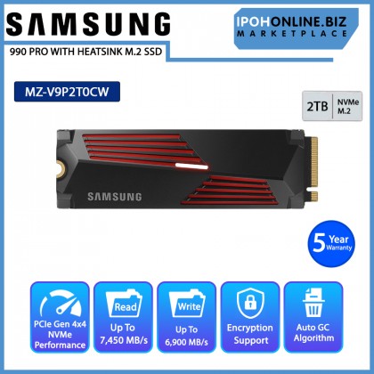 SAMSUNG MZ-V9P2T0CW 990 Pro With Heatsink 2TB PCIe 4.0 NVMe M.2 SSD SAMSUNG MZ-V9P2T0CW 990 Pro With Heatsink 2TB PCIe 4.0 NVMe M.2 SSD