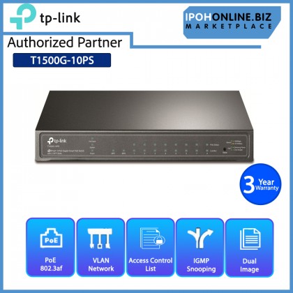 TP-LINK T1500G-10PS JetStream 8-Port Gigabit Smart POE Switch with 2 SFP Slots TP-LINK T1500G-10PS JetStream 8-Port Gigabit Smart POE Switch with 2 SFP Slots