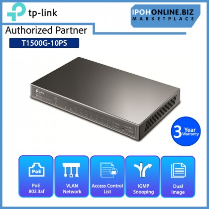TP-LINK T1500G-10PS JetStream 8-Port Gigabit Smart POE Switch with 2 SFP Slots TP-LINK T1500G-10PS JetStream 8-Port Gigabit Smart POE Switch with 2 SFP Slots